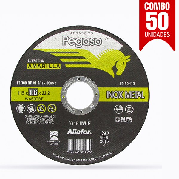Disco Corte 115 X 1.6 Plano Inox/ Metal  Pegaso Aliafor Combo X50u
