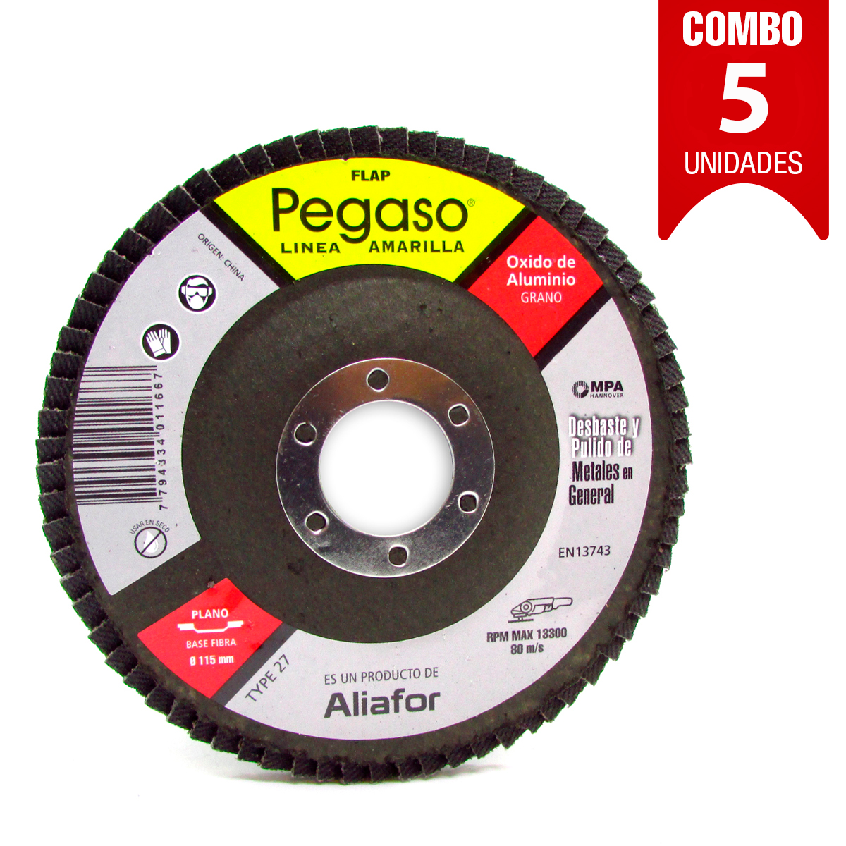 Disco Flap Pegaso Aliafor 115mm P/ Metal Gr 120 Combo X5u