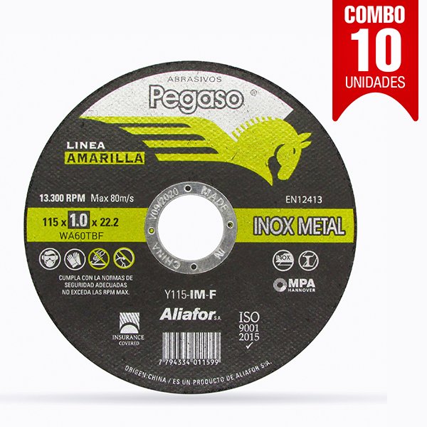 Disco Corte 115 X 1.0 Plano Inox/ Metal  Pegaso Aliafor Combo X10u