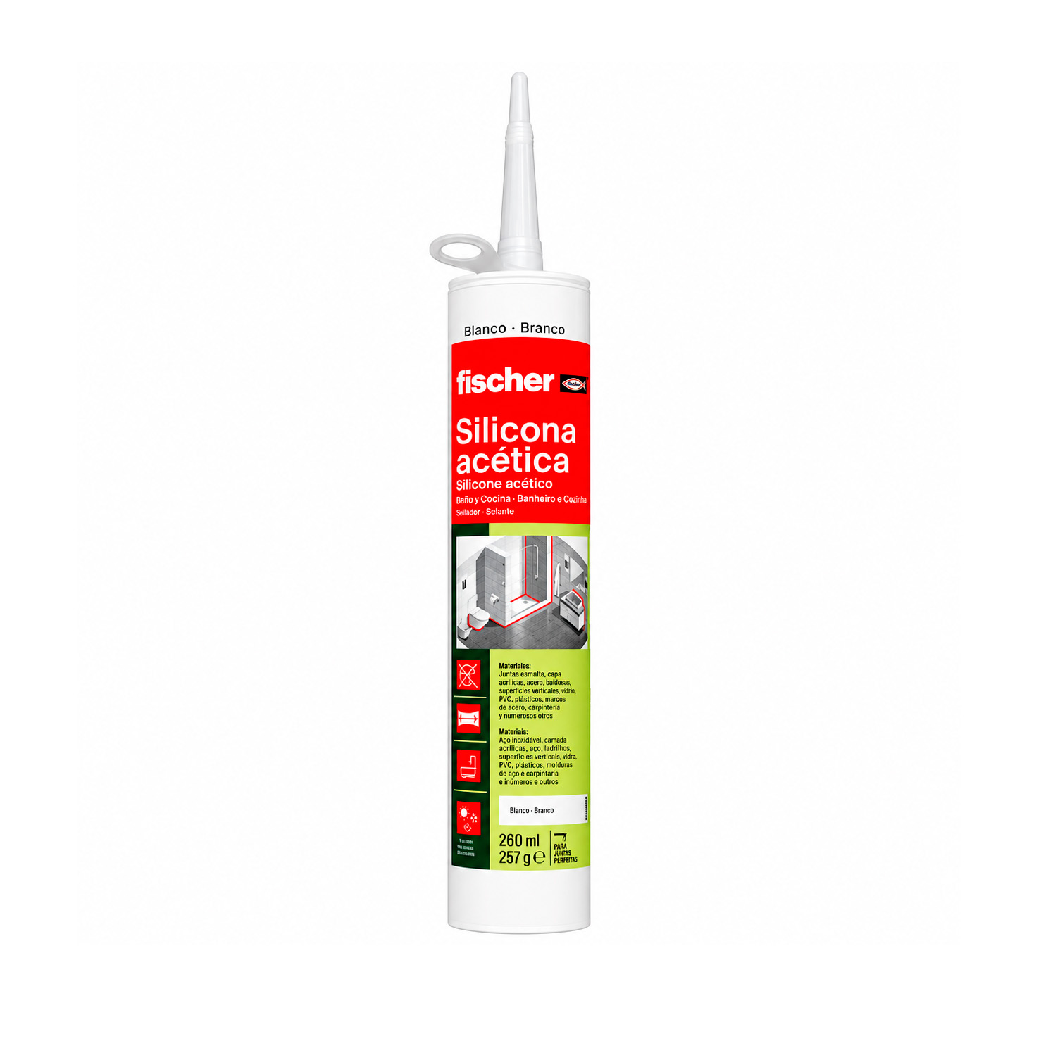 Silicona Acética C/ Fungicida Blanca Fischer X 260ml